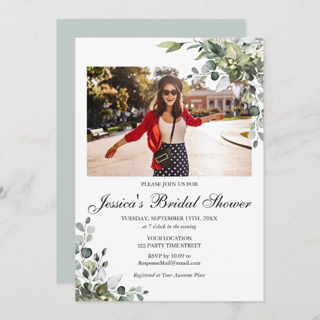 Eucalyptus Bridal Shower PHOTO Invitation (Front/Back)