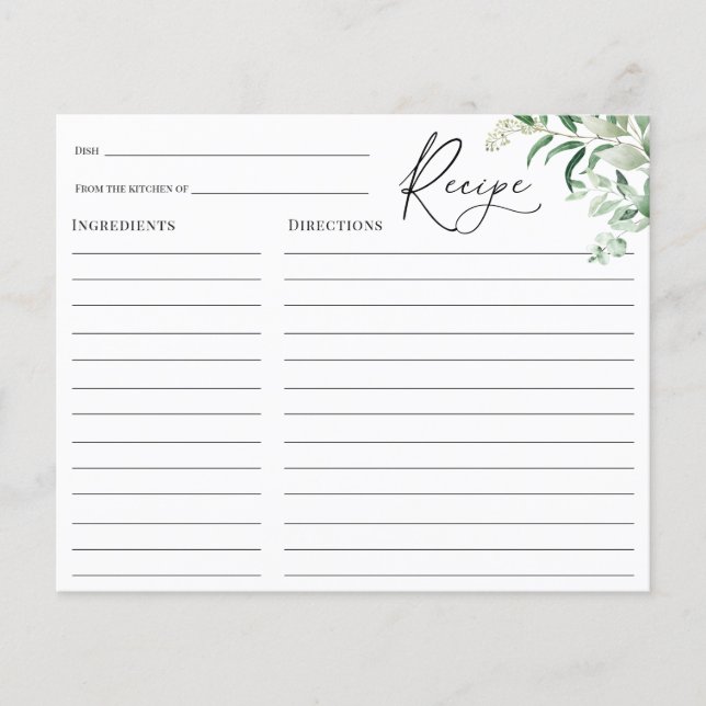 Eucalyptus Bridal Shower Recipe card (Front)