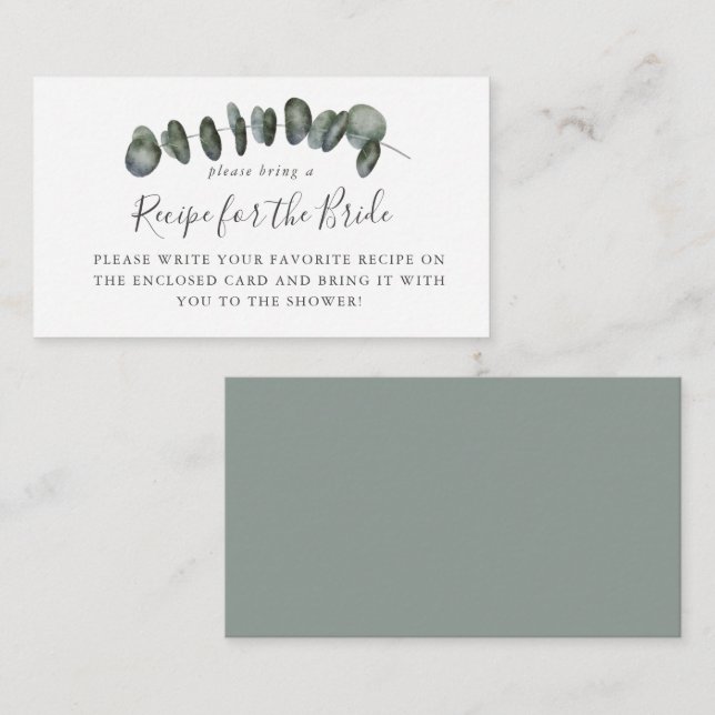 Eucalyptus Bridal Shower Recipe Request  Enclosure Card (Front/Back)