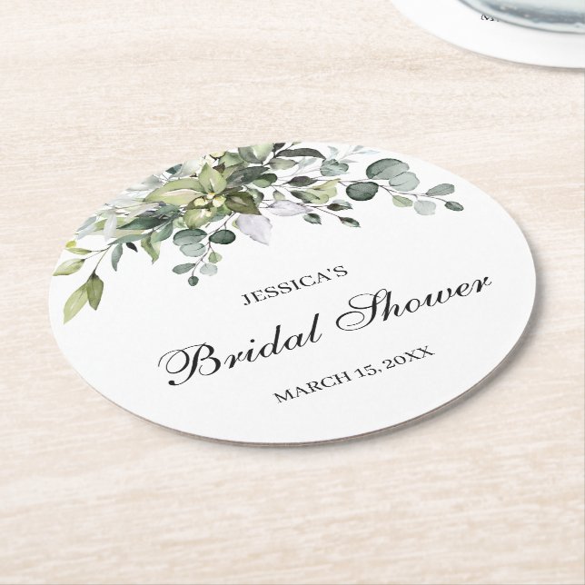 Eucalyptus Bridal Shower Round Paper Coaster (Angled)