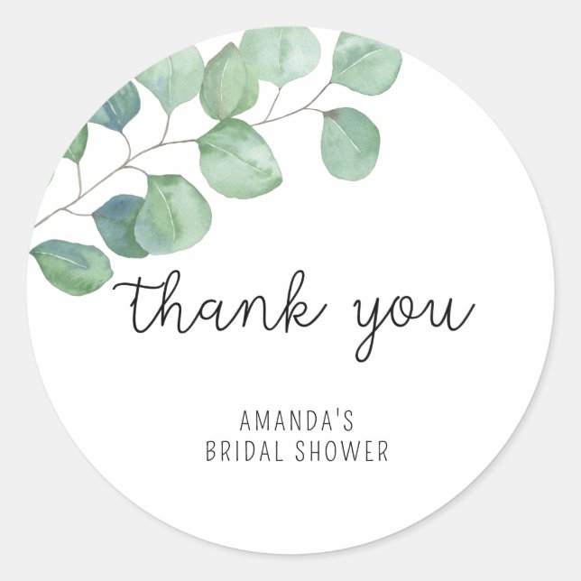 Eucalyptus - bridal shower thank you classic round sticker (Front)