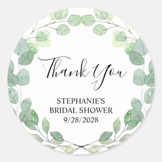 Eucalyptus Bridal Shower Thank You Classic Round Sticker (Front)