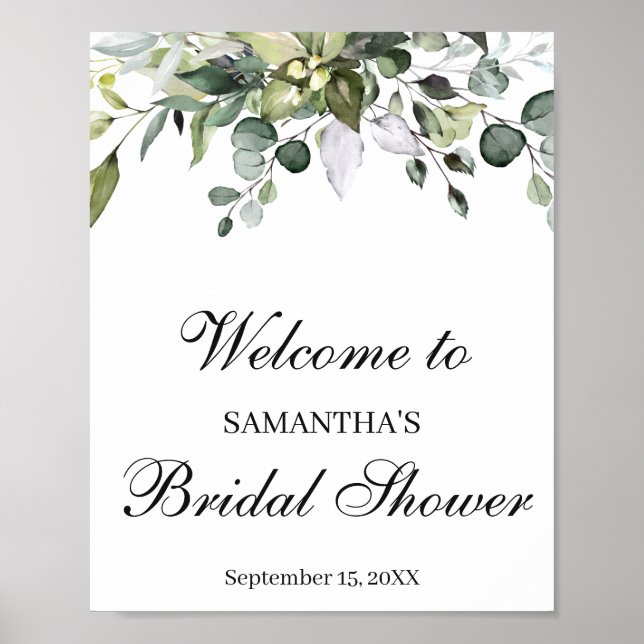 Eucalyptus Bridal Shower Welcome Poster Sign (Front)