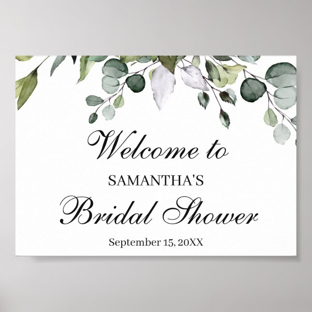 Eucalyptus Bridal Shower Welcome Poster Sign (Front)