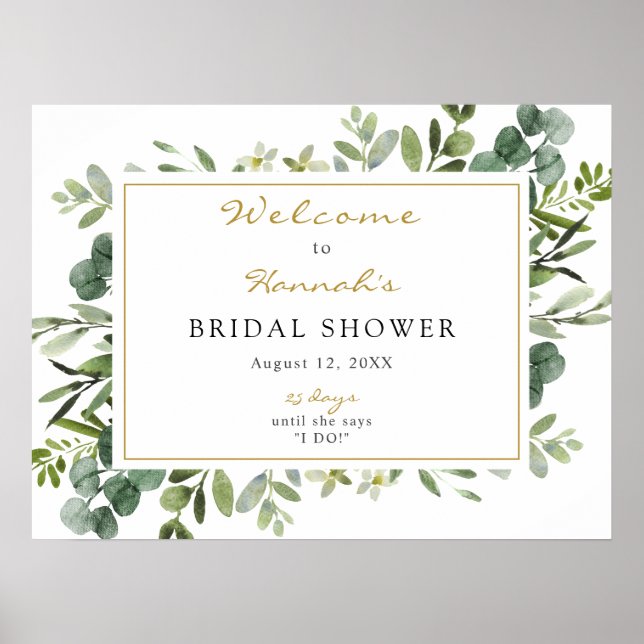 Eucalyptus Bridal Shower Welcome Sign (Front)