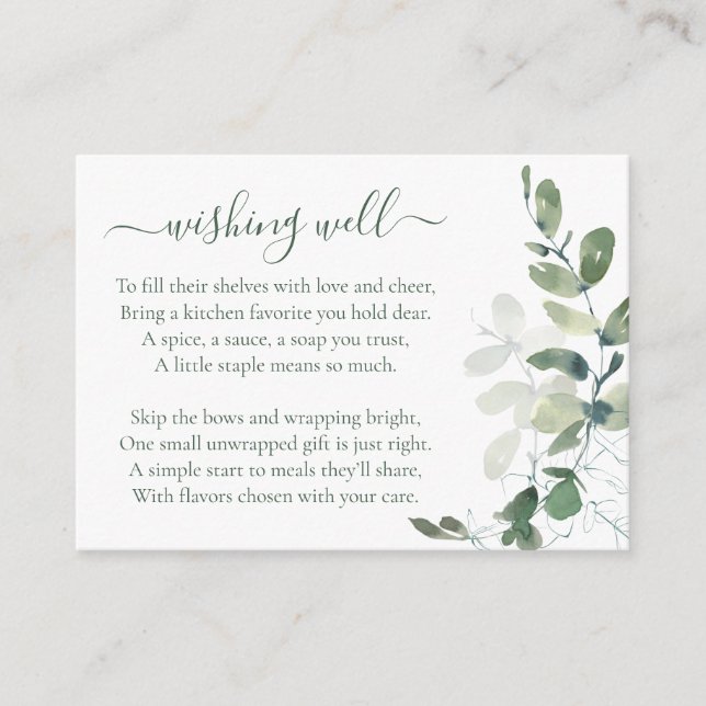 Eucalyptus Bridal Shower Wishing Well Gift Enclosure Card (Front)