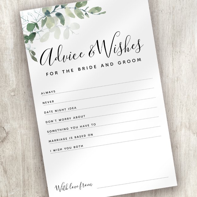 Eucalyptus Bride and Groom Advice Wishes Card (Creator Uploaded)