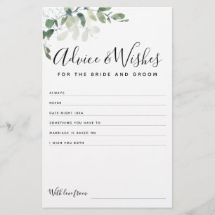 Eucalyptus Bride and Groom Advice Wishes Card