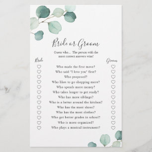 Eucalyptus Bride Groom Game Rustic Bridal Shower