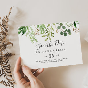 Eucalyptus Brown Floral Horizontal Wedding Save The Date