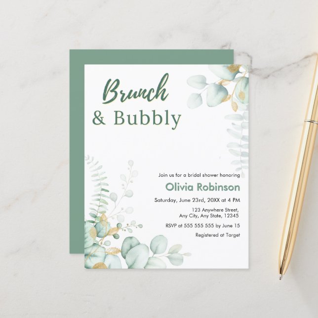 Eucalyptus Brunch & Bubbly Bridal Shower Invite    (Front/Back In Situ)