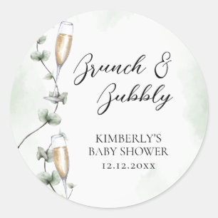 Eucalyptus Brunch Champagne Garden Baby Shower Classic Round Sticker