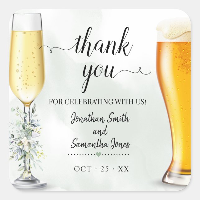 Eucalyptus bubbles and brews Thank you wedding Square Sticker (Front)