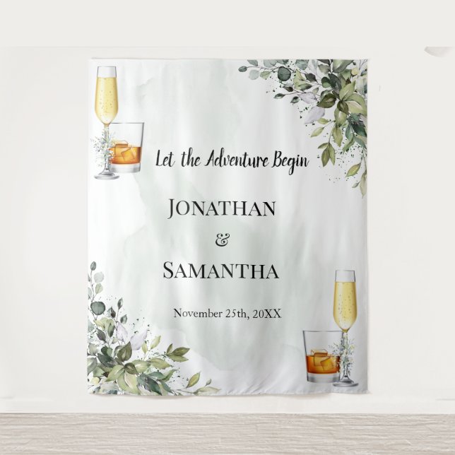 Eucalyptus Bubbles & Bourbon Wedding Shower Tapest Tapestry (Front)