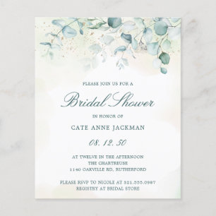 Eucalyptus Budget Bridal Shower Invitation Flyer