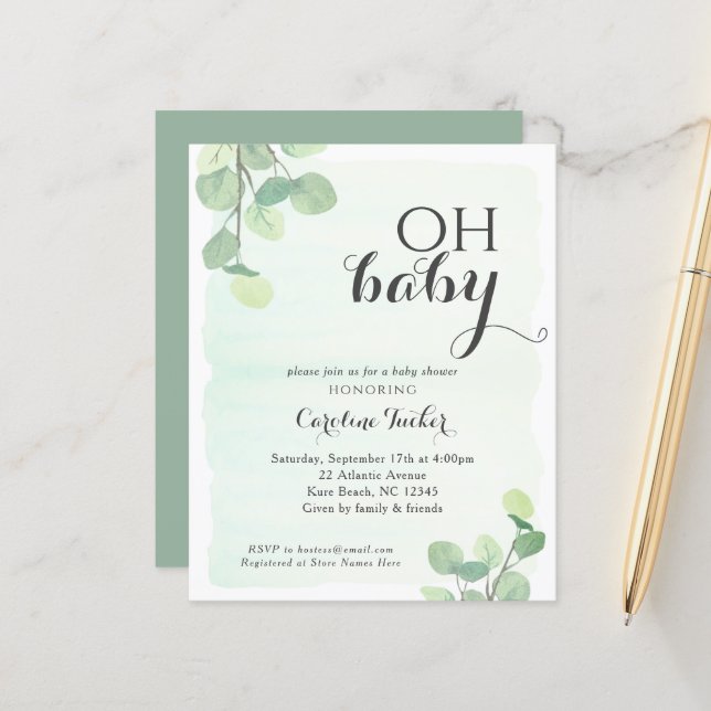 Eucalyptus Budget OH Baby Shower Invitation (Front/Back In Situ)