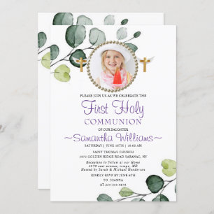 Eucalyptus Budget Photo First Communion Invitation