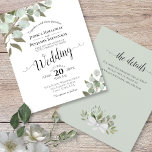 Eucalyptus BUDGET Wedding Invitation with Details<br><div class="desc">These budget wedding invitations feature a rustic boho chic design with sprigs of hand painted watercolor eucalyptus leaves and greenery in shades of mint, moss, and sage green. The lettering is done in lacy script calligraphy. The back has space for you to enter a website, or any other details that...</div>