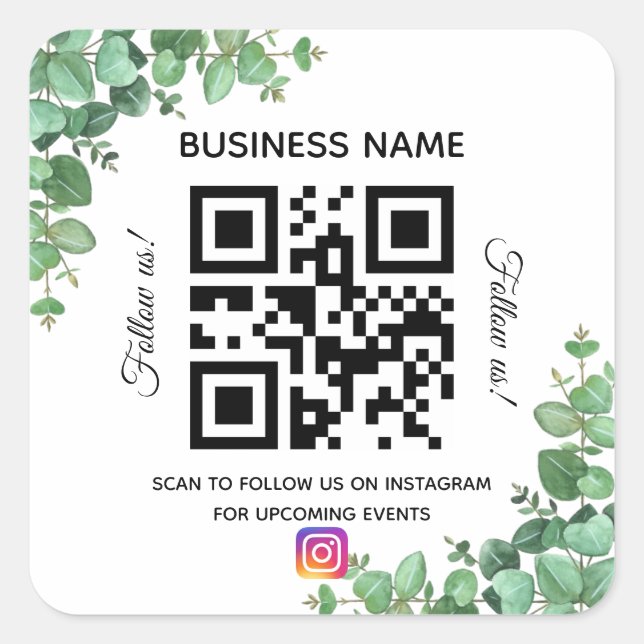 Eucalyptus business name qr code instagram square sticker (Front)