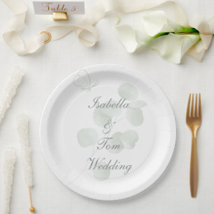 Eucalyptus & Butterfly Botanical Wedding Party Paper Plate