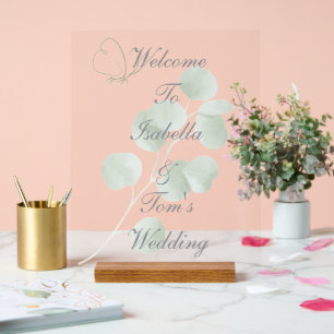 Eucalyptus & Butterfly Botanical Wedding Welcome Acrylic Sign