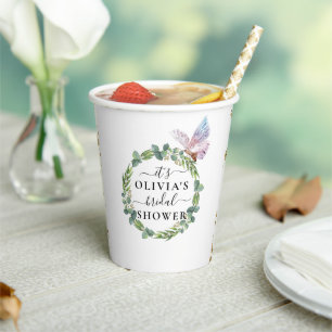 Eucalyptus Butterfly Bridal Shower Paper Cups