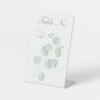 Eucalyptus & Butterfly Wedding Table Number Pedestal Sign
