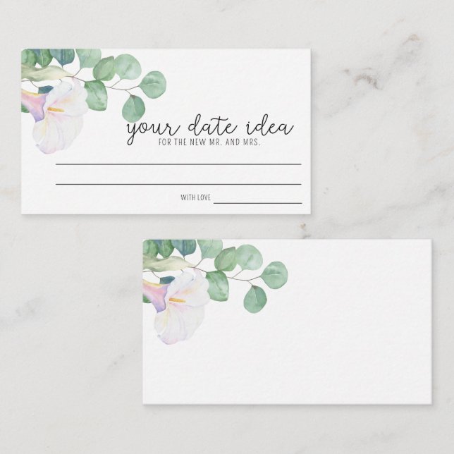 Eucalyptus, calla - Date night ideas \ Date jar Enclosure Card (Front/Back)