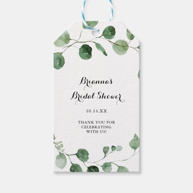 Eucalyptus Calligraphy Bridal Shower Gift Tags (Front)