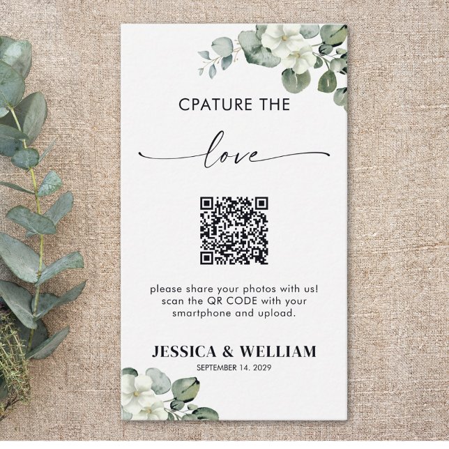 Eucalyptus Calligraphy Capture the love QR Code Enclosure Card (Creator Uploaded)