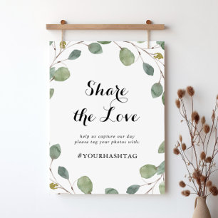 Eucalyptus Calligraphy Share the Love Hashtag Sign