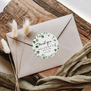 Eucalyptus Calligraphy Thank You Wedding Favour  Classic Round Sticker