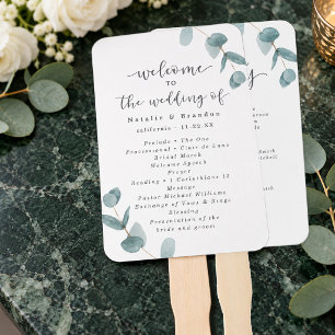 Eucalyptus & Calligraphy Wedding Ceremony Program Hand Fan