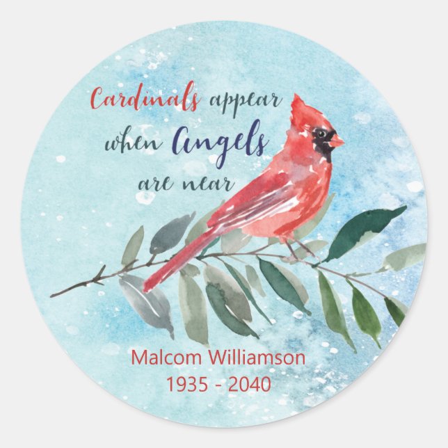 Eucalyptus Cardinals Celebration of Life Memorial  Classic Round Sticker (Front)