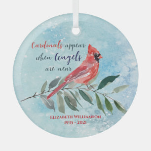 Eucalyptus Cardinals Watercolor Christmas Memorial Glass Tree Decoration