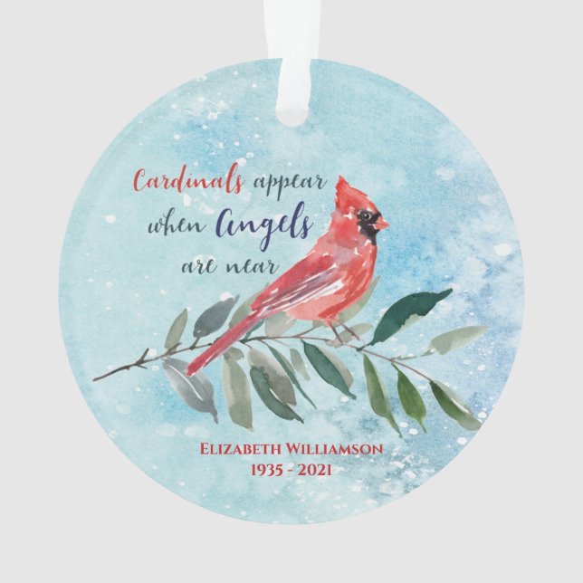 Eucalyptus Cardinals Watercolor Christmas Memorial Ornament (Back)