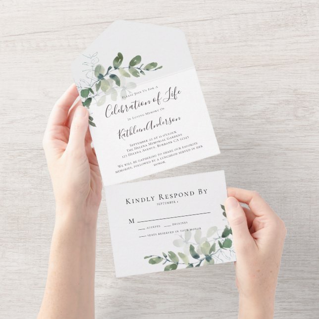 Eucalyptus Celebration of Life All In One Invitation (Tearaway)