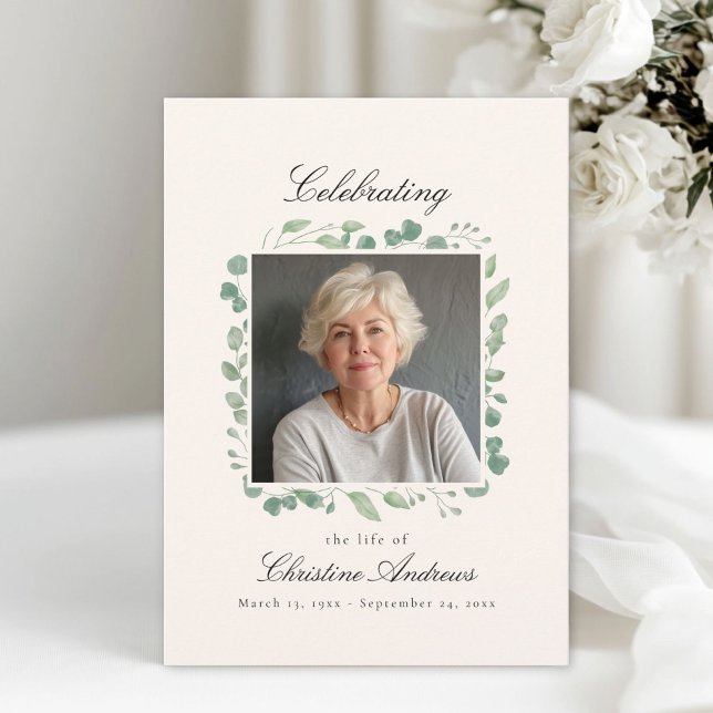 Eucalyptus Celebration of Life Funeral Beige Invitation (Eucalyptus Celebration of Life Funeral Beige Invitation. Prints & Instant Download.)