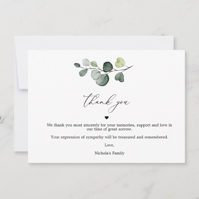 Eucalyptus Celebration Of Life Thank You Cards (Front)