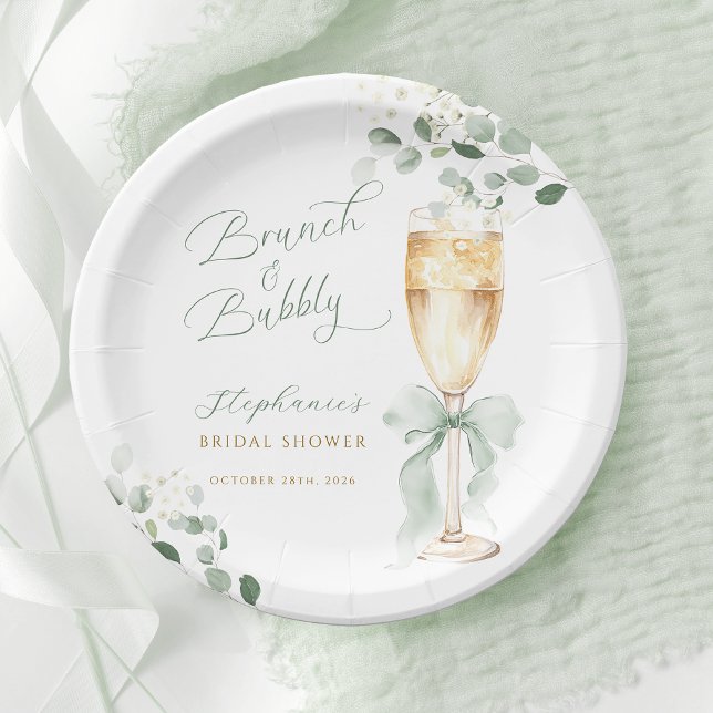 Eucalyptus Champagne Brunch & Bubbly Bridal Shower Paper Plate (Creator Uploaded)