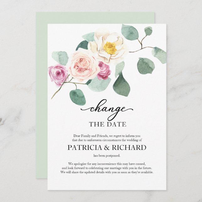 Eucalyptus Change Of Plans Wedding Postponement Invitation (Front/Back)