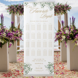 Eucalyptus Chic Gold Script Wedding Seating Chart Retractable Banner