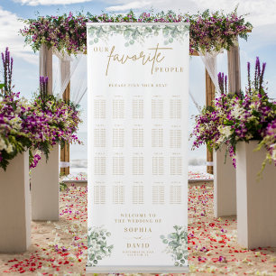Eucalyptus Chic Gold Script Wedding Seating Chart Retractable Banner