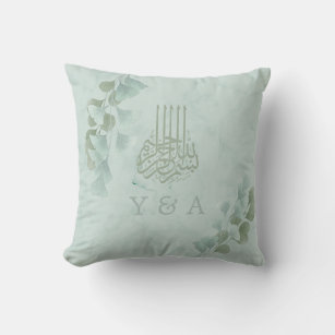  Eucalyptus Chic Modern Islamic Bismillah Wedding Cushion