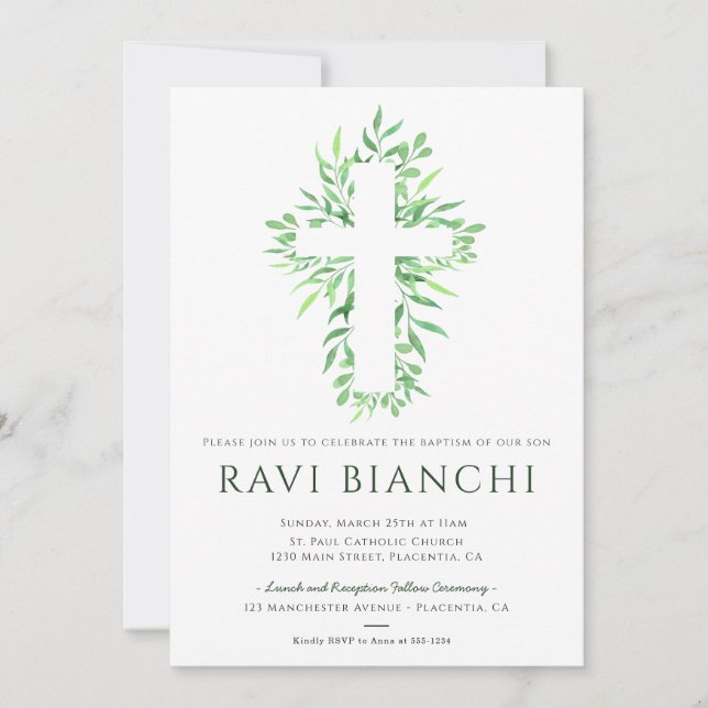 Eucalyptus Christening Greenery Baptism Invitation (Front)