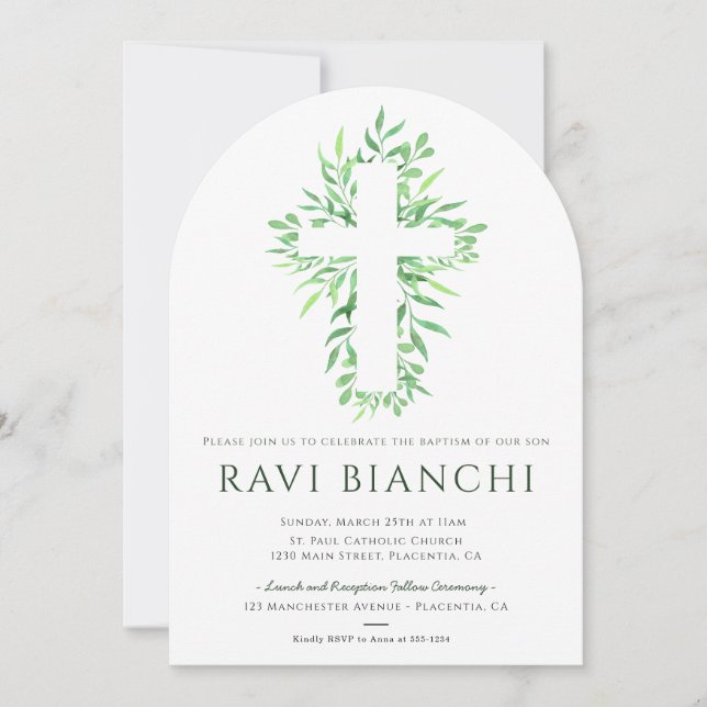 Eucalyptus Christening Greenery Baptism Invitation (Front)