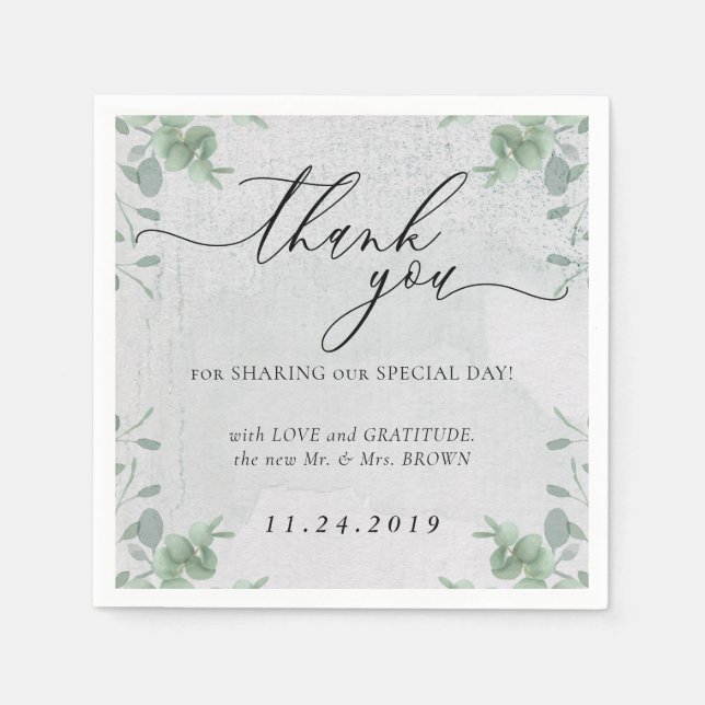 Eucalyptus Clean Formal Minimalist Decor Wedding Napkin (Front)