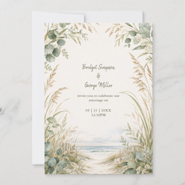 Eucalyptus Coastal cape cod destination wedding  Invitation (Front)