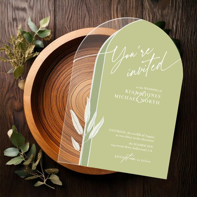 Eucalyptus Colour Tones Wedding Green ID901 Acrylic Invitations (Creator Uploaded)