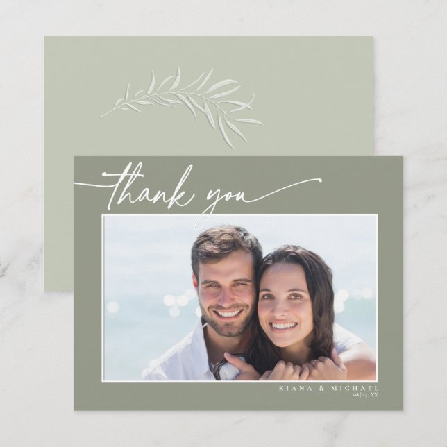 Eucalyptus Colour Tones Wedding Green ID901 Thank You Card (Front/Back)